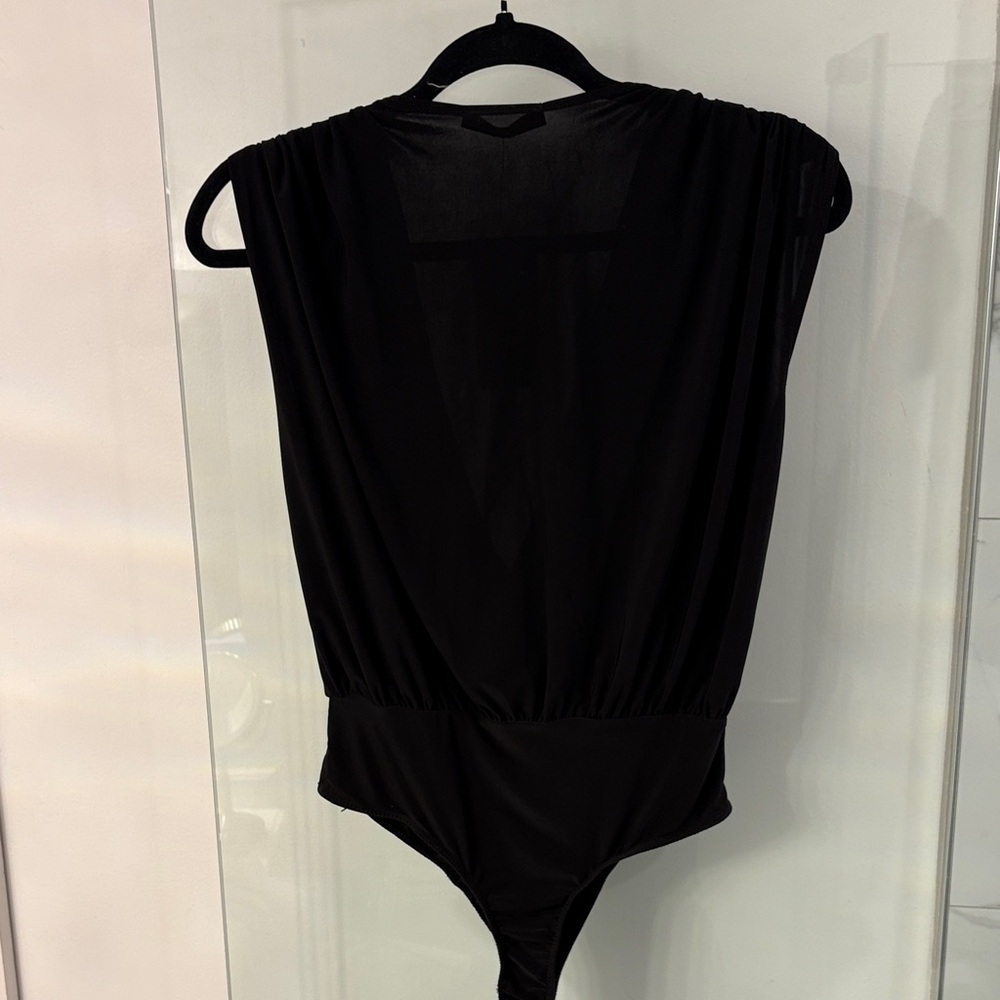 Black Draped V-Neck Bodysuit - Picture 6 of 7